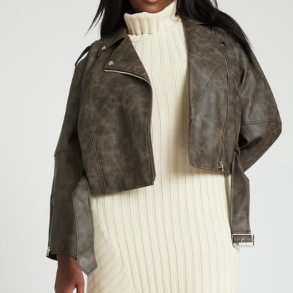 Eloquii patina faux leather moto jacket